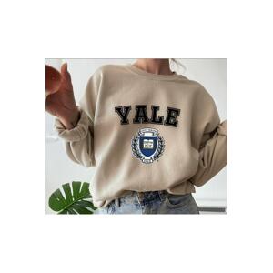 K&H TWENTY-ONE Women's Beige Yale Printed Crewneck Sweatshirt