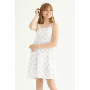 zepkids Girl Cherry Patterned White Colored Strap Dress