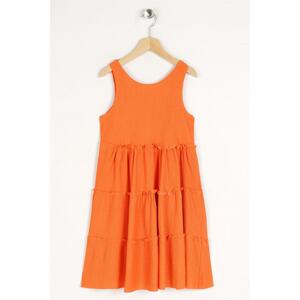 zepkids Girl's Orange Pleated Dress with Elastic Waist