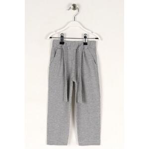 zepkids Girls' Gray Colored Gingham Patterned Belted Pants