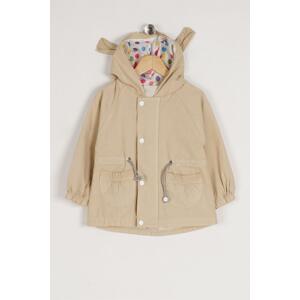 zepkids Girl Beige Colored Hooded Denim Coat with a Lace-Up Waist.