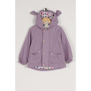 zepkids Girl Lilac Colored Hooded Denim Coat with a Lace-Up Waist.