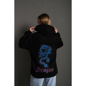 K&H TWENTY-ONE Women's Black Oversized Sweatshirt with Dragon Print on the Front and Dragon Print on the Back.