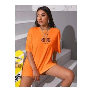 K&H TWENTY-ONE Women's Orange Oversize Limits Front Print Tshirt