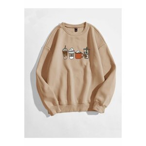 Know Women's Mink Oversize Coffee Printed Sweatshirt