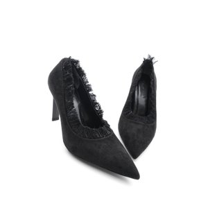 Marjin Women's Stilettos Tassel Detail Thin Heels Heeled Shoes Hanez Black Suede.