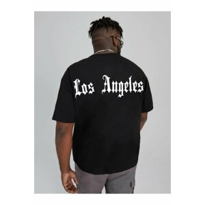 MOONBULL Men's Oversize Black Los Angeles Back Printed T-Shirt