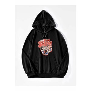 K&H TWENTY-ONE Unisex Black Oversize Girls Gang Tiger Print Hoodie Sweatshirt