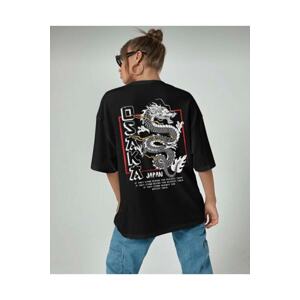 K&H TWENTY-ONE Women's Oversize Osaka Printed Black Tshirt