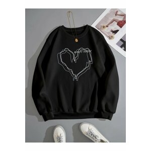 MOONBULL Oversize Black 3Hearts Printed Sweatshirt