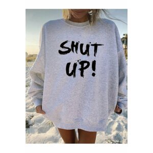 MOONBULL Women's Gray Shut Up Printed Oversized Sweatshirt