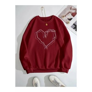 MOONBULL Oversized Claret Red 3Heart Print Sweatshirt