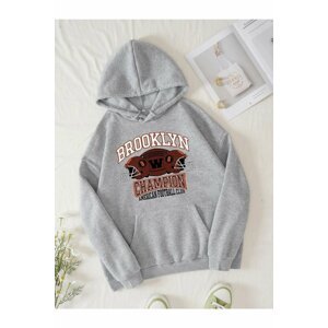 MOONBULL Women's Brown Mountain Grand Printed Oversized Hooded Sweatshirt.