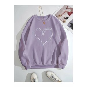 MOONBULL Oversize Lilac 3hearts Printed Sweatshirt