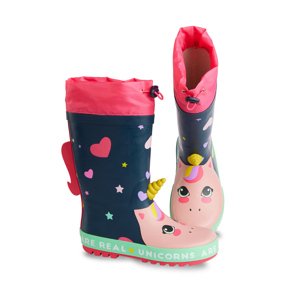 Denokids Heart Unicorn Girls' Navy Blue Pink Rain Boots