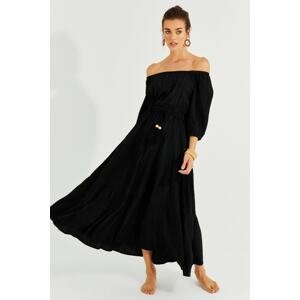 Cool & Sexy Women's Black Madonna Collar Crescent Maxi Dress