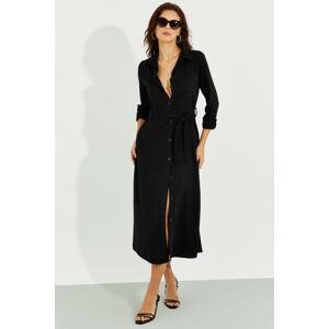 Cool & Sexy Women's Black Shirt Midi Dress with Pocket