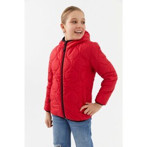 River Club Girl Onion Pattern Waterproof And Windproof Lined Red Hooded Coat.