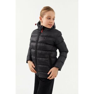 River Club Girls' Waterproof And Windproof Thick Inner Fleece Black Hooded Coat.