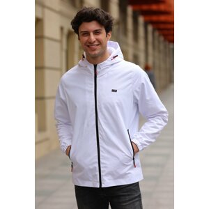 River Club Men's White Lined Waterproof Hooded Raincoat with Pocket - Windbreaker Jacket