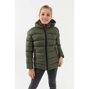 River Club Girls' Waterproof And Windproof Thick Lined Khaki Hooded Coat.