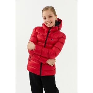 River Club Girls' Waterproof And Windproof Red Hooded Coat With Thick Inner Lining.