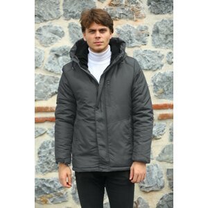 River Club Men's Anthracite Shearling Water And Windproof Hooded Winter Coat & Parka