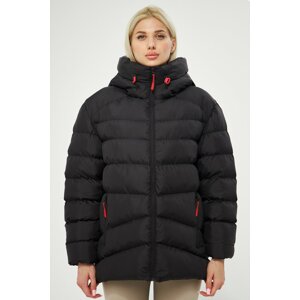 River Club Women's Black Fiber Hooded Water and Windproof Puffer Winter Coat