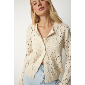 Happiness İstanbul Women's Cream Openwork Knitwear Cardigan