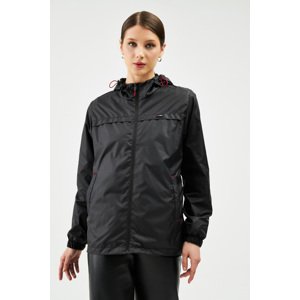 River Club Women's Black Waterproof Hooded Raincoat with Lined Pocket - Windbreaker Jacket