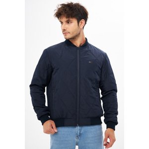 River Club Men's Navy Blue College Collar Coat, Waterproof And Windproof. Quilted Patterned Fiber-Filled Coat.