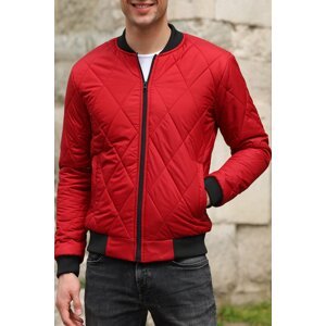 River Club Men's Dark Red College Collar Water And Windproof Quilted Patterned Fiber-Filled Coat