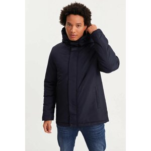 River Club Men's Dark Blue Shearling Coat & Parka, Water and Windproof, Hooded, Winter.