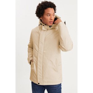 River Club Men's Beige Shearling Water And Windproof Hooded Winter Coat & Coat & Parka
