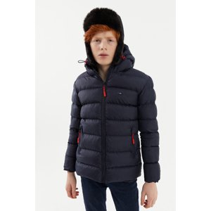 River Club Boys' Waterproof And Windproof Thick Lined Navy Blue Hooded Coat.