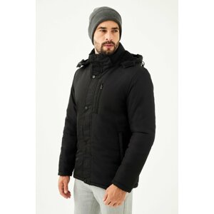 River Club Men's Black Fleece Inner Removable Hooded Water And Windproof Winter Coat & Parka