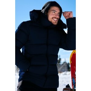 River Club Men's Navy Blue Cycling Hooded Water And Windproof Long Puffy Winter Coat.