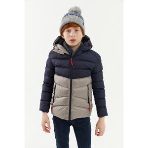 River Club Boys' Waterproof And Windproof Thick Lined Navy Blue-Grey Hooded Coat.