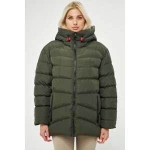 River Club Women's Khaki Lined Hooded Water And Windproof Inflatable Winter Coat.