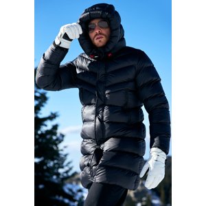 River Club Men's Hooded Water and Windproof Navy Blue Inflatable Fiber Filled Long Winter Coat, Parka Coat.