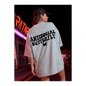 K&H TWENTY-ONE Logo Printed Gray T-Shirt Antisocial Butterfly