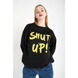 K&H TWENTY-ONE Women's Black Oversized Shut Up Printed Sweatshirt