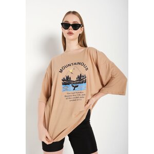 K&H TWENTY-ONE Women's Oversize Mink Mountainous Printed T-shirt