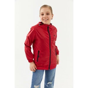 River Club Girls' Lined Waterproof Red Hooded Raincoat with Pocket.