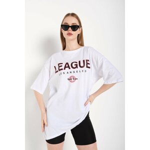 K&H TWENTY-ONE Women's White Oversized League Printed T-shirt