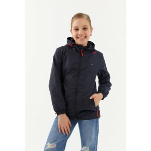 River Club Girls' Lined, Water-Resistant Navy Blue Hooded Raincoat with Pocket.