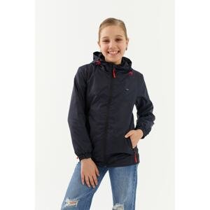 River Club Girls' Lined, Water-Resistant Navy Blue Hooded Raincoat with Pocket.