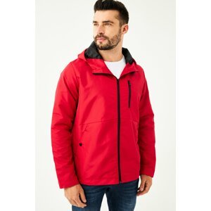 River Club Men's Red Inner Lined Waterproof Hooded Raincoat with Pocket - Windbreaker