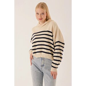 HAKKE Striped Hooded Knitwear Sweatshirt