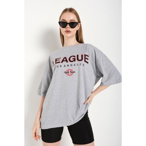K&H TWENTY-ONE Women's Gray Oversize League Printed T-shirt